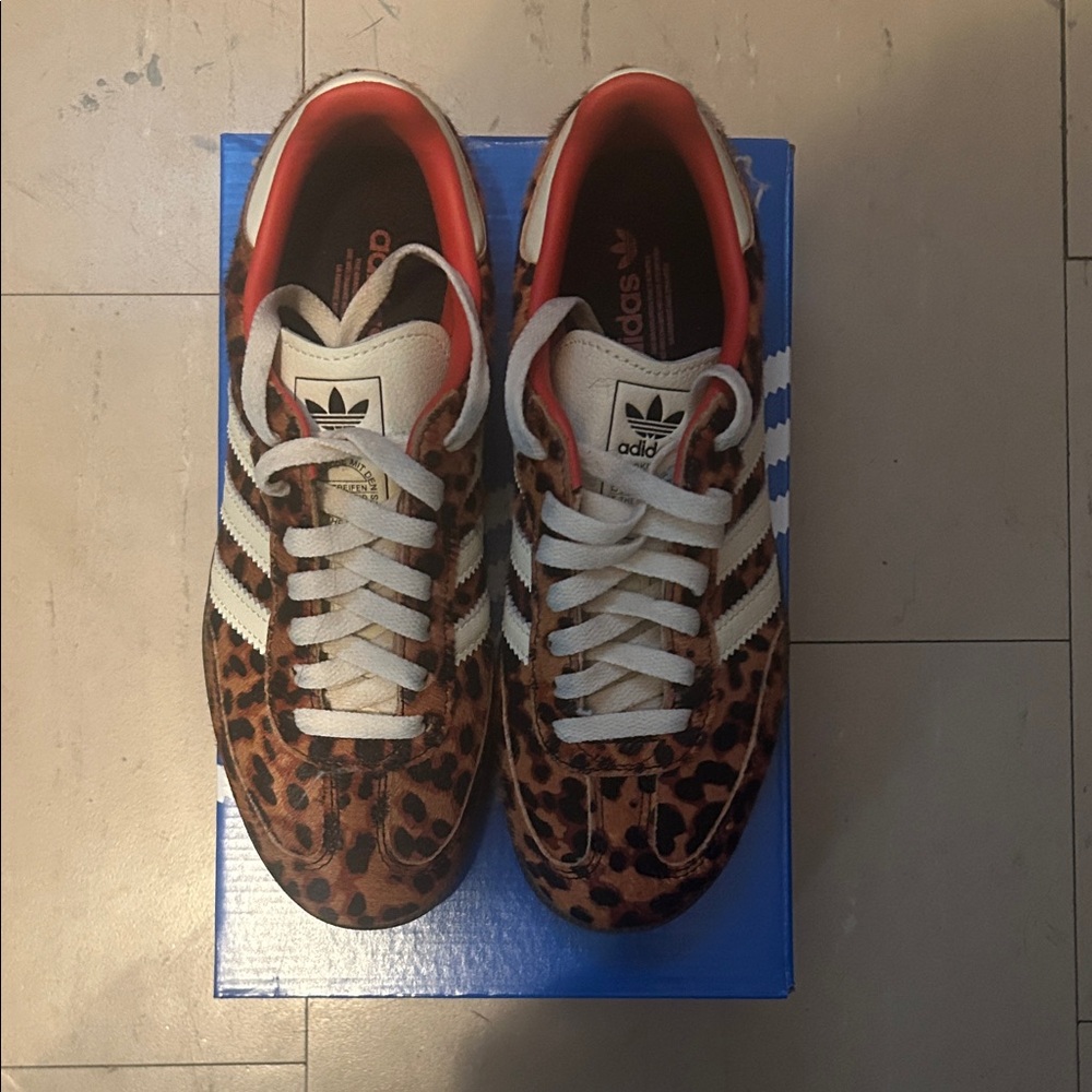 Adidas Samba Leopard Pattern Sneakers with White Stripes